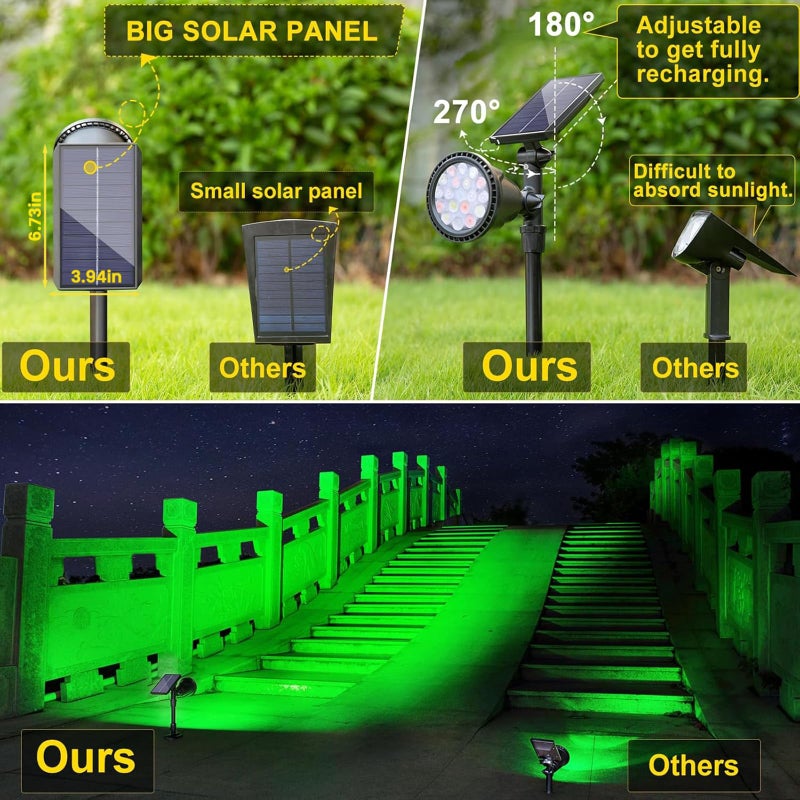 ROSHWEY Solar Spot Lights Outdoor, 7 Colors Halloween Christmas Outdoor Lights Waterproof Landscape Light 600LM Solar Spotlight Lighting for House Backyard Pool Patio Garden Decor- 2 Pack - Image 4